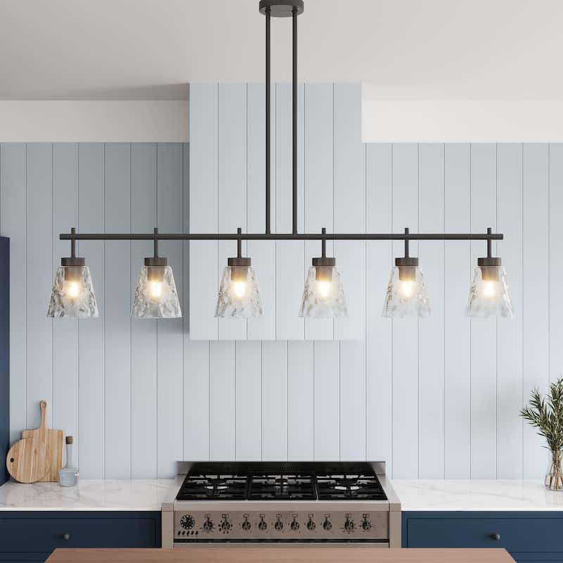 Unique Clear Water Ripple Glass Chandelier for Kitchen Island - 6-Light: 48.03"