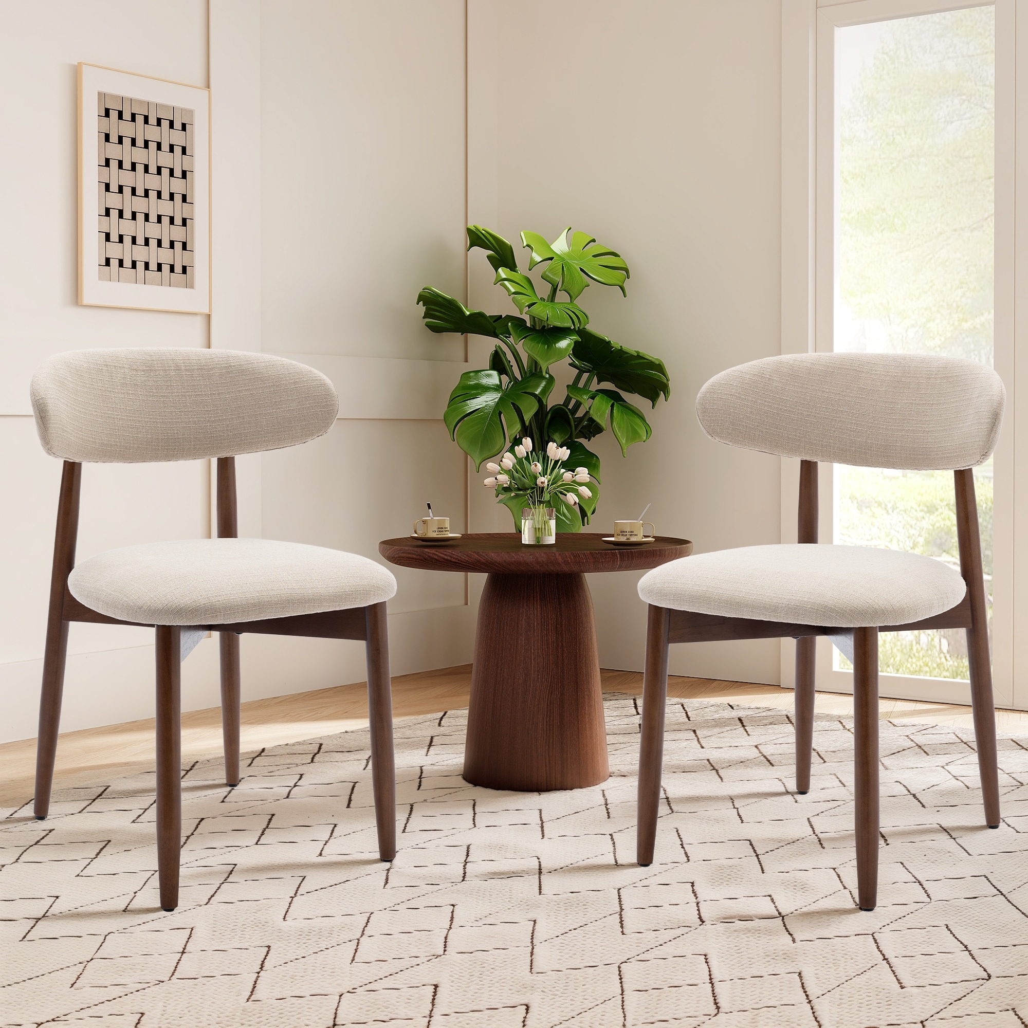 RENEWLINE Curved Back Linen Armless Dining Chair
