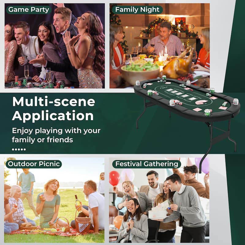 Gymax 8 Player Foldable Poker Table Portable Folding Texas Holdem