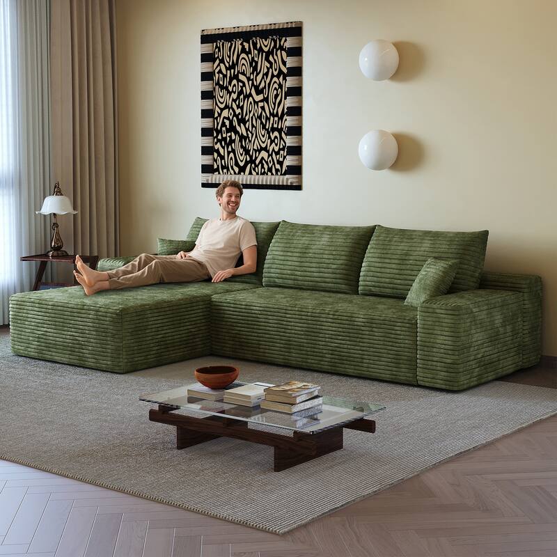 Sofa 107-in Casual Green 3 -seater Left Reclining Sectional - 8' x 10' - Left Facing