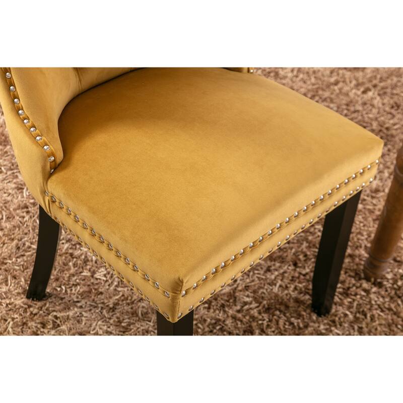 Nikki Collection Modern, High-end Tufted Solid Wood Velvet Upholstered Dining Chair with Wood Legs Nailhead Trim 2-Pcs Set