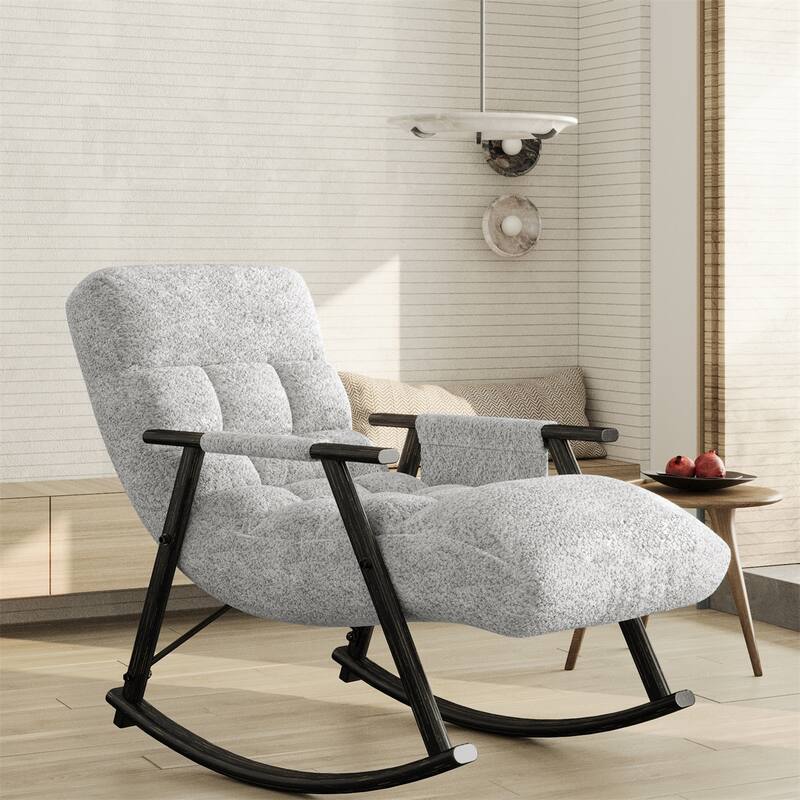 Upholstered Rocking Chair with Adjustable High Back, Side Pockets
