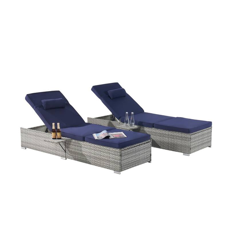 GDFStudio - Amelia Outdoor Chaise Lounge Chair Set of 2 with Adjustable Recline and Side Table for Poolside Relaxation