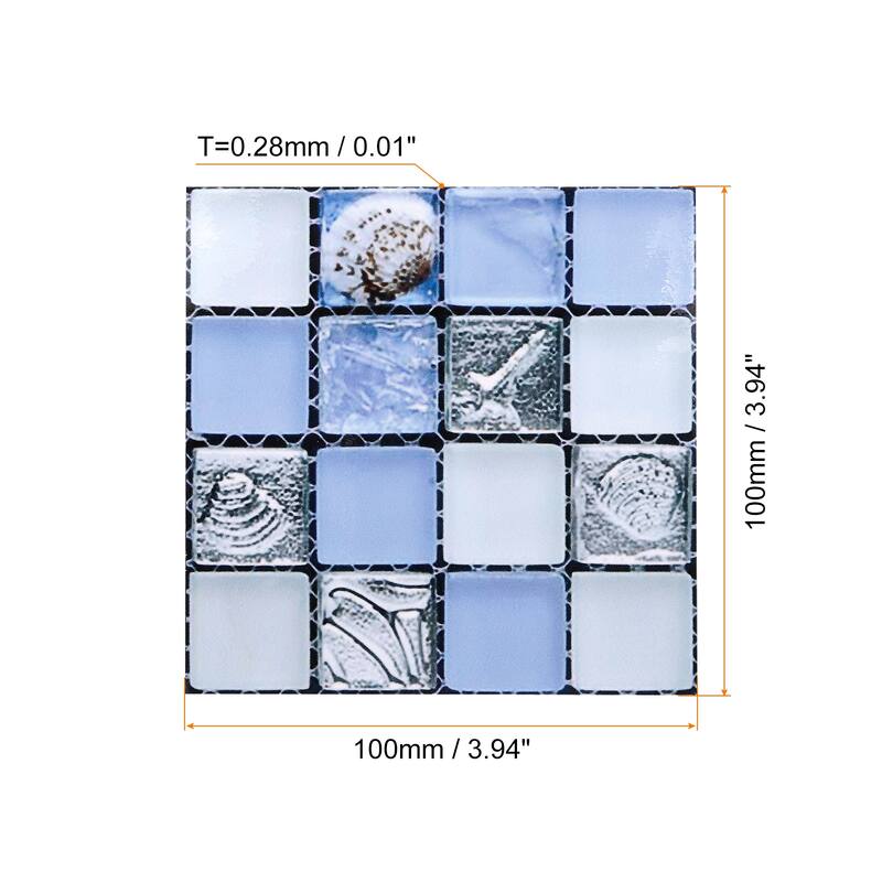 25Pcs Peel and Stick Tiles Backsplash, 4"x4" Mosaic Tile Stickers, Blue Grey - Blue+Grey - Blue+Grey