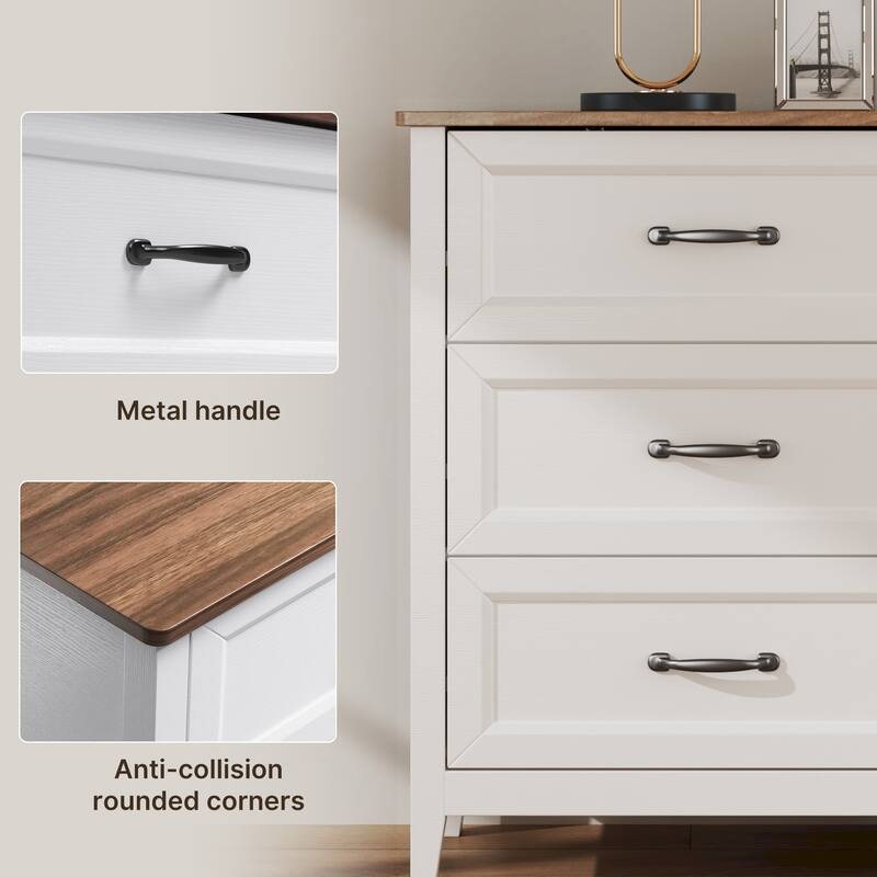 43.3" W 6 Drawer Dresser, Wood Storage Closet Dressers Chest of Drawers for Bedroom