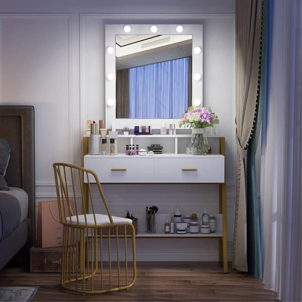 Vanity Table With Lighted Mirror Makeup Vanity Dressing Table With 9 Lights 2 Drawers White Gold Overstock 31569705 Tables with leds are easy to find; vanity table with lighted mirror