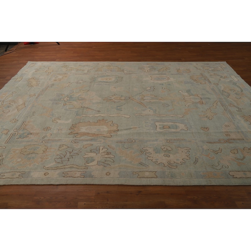 Vegetable Dye Blue Oushak Turkish Area Rug Handmade Wool Carpet - 7'10"x 9'11"