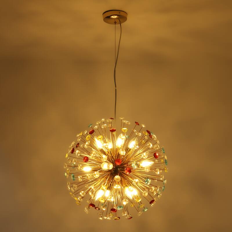 12-Light Modern Glam Linear Sputnik Crystal Chandelier Starburst Firework Globe Pendant Light - 21.6 in. W x 21.6 in. H
