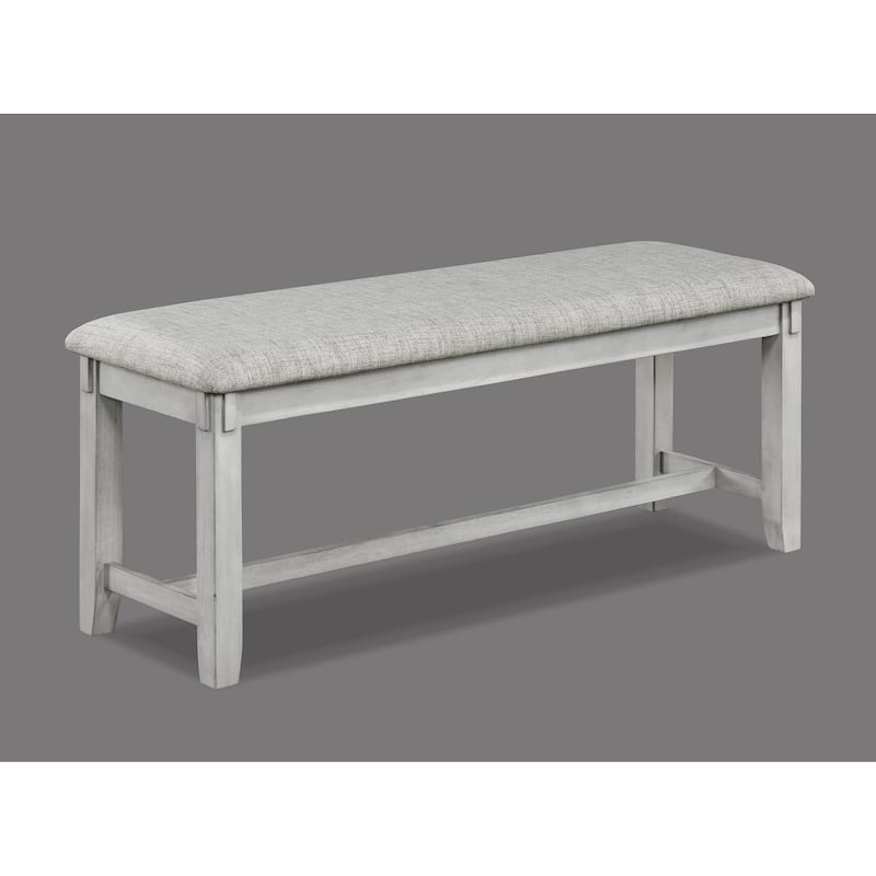 1pc Driftwood Finish Standard Height Bench Gray White Fabric Upholstered Seat Cushion Tapered Legs
