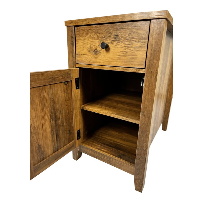 Farmhouse End Table Antique Brown Side Table with Charging Station, Storage Cabinet File Cabinet with Drawer