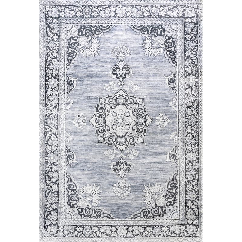 JONATHAN Y Wincer Bohemian Distressed Chenille Machine-Washable Area Rug - 8 X 10 - Gray/White