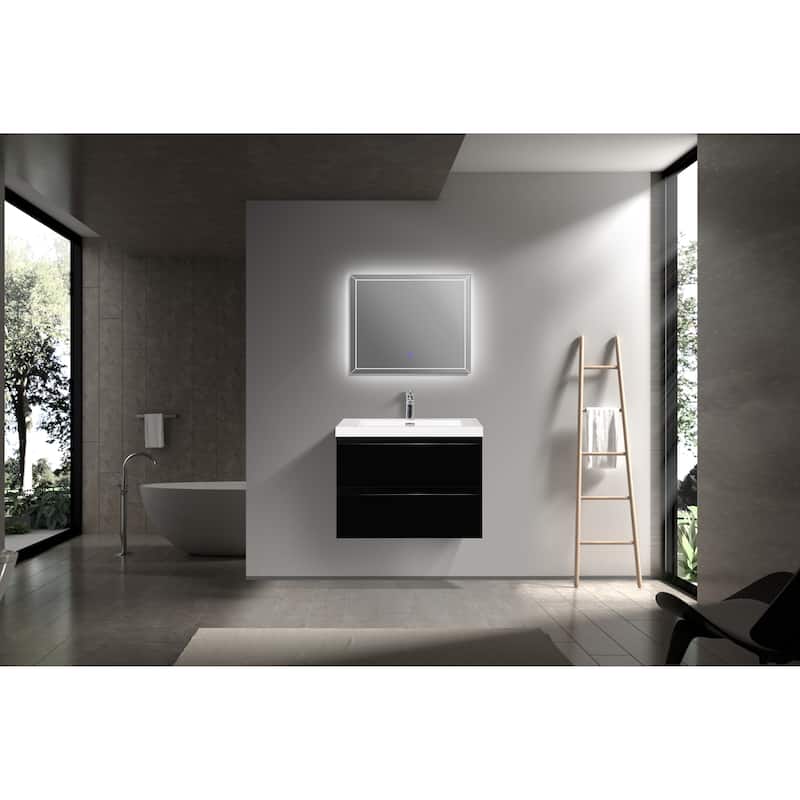 30" Modern Floating Bathroom Vanity with Glossy Resin Sink, Wall-Mounted Bathroom Cabinet with Soft Close Drawers