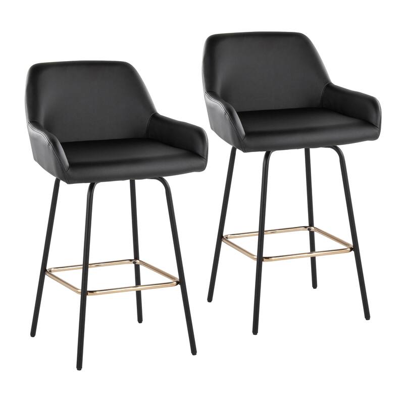 Porch & Den Galotti Fixed Height Counter Stool with Metal Legs & Square Footrest (Set of 2) - Black Faux Leather