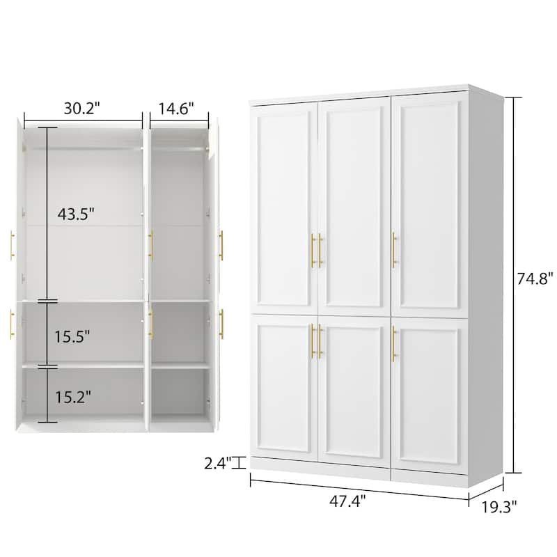 74.8"H Large Modular Wardrobe Cloest Armoire Cabinet Glass Door