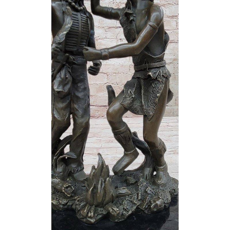Native American Indian Dancers Rain Dance Bronze Sculpture Statue Original Art On Marble Base