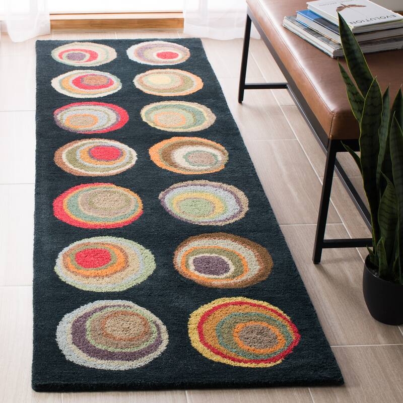 SAFAVIEH Handmade Soho Leia N.Z. Wool Rug - 2'6" x 8' Runner - Black/Multi