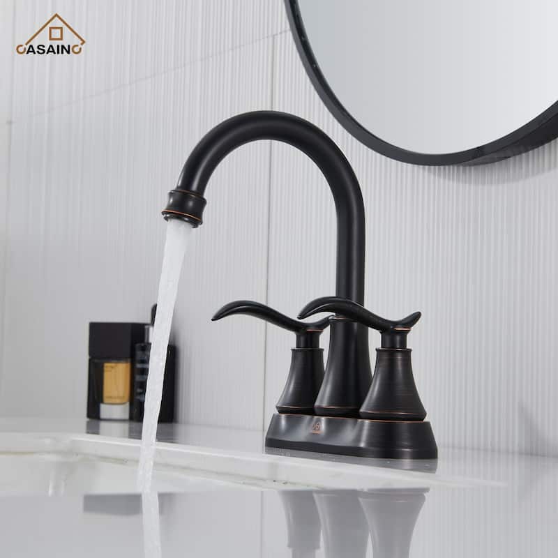 4 in. Centerset Double Handle Bathroom Faucet with Drain Kit Included - Bronze