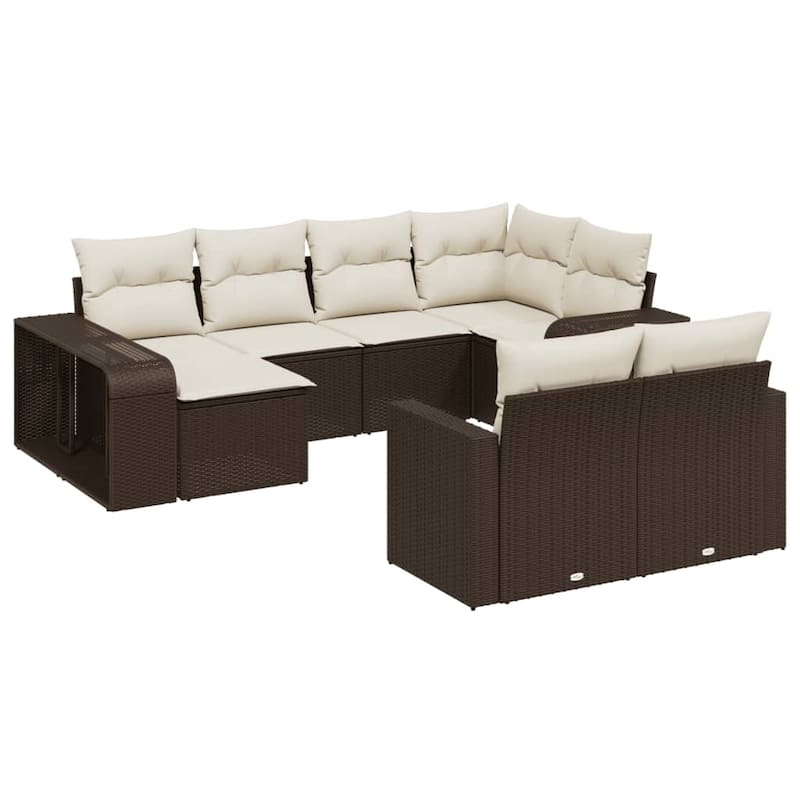 vidaXL Patio Sofa Set with Cushions Outdoor Furniture 10 Piece Poly Rattan