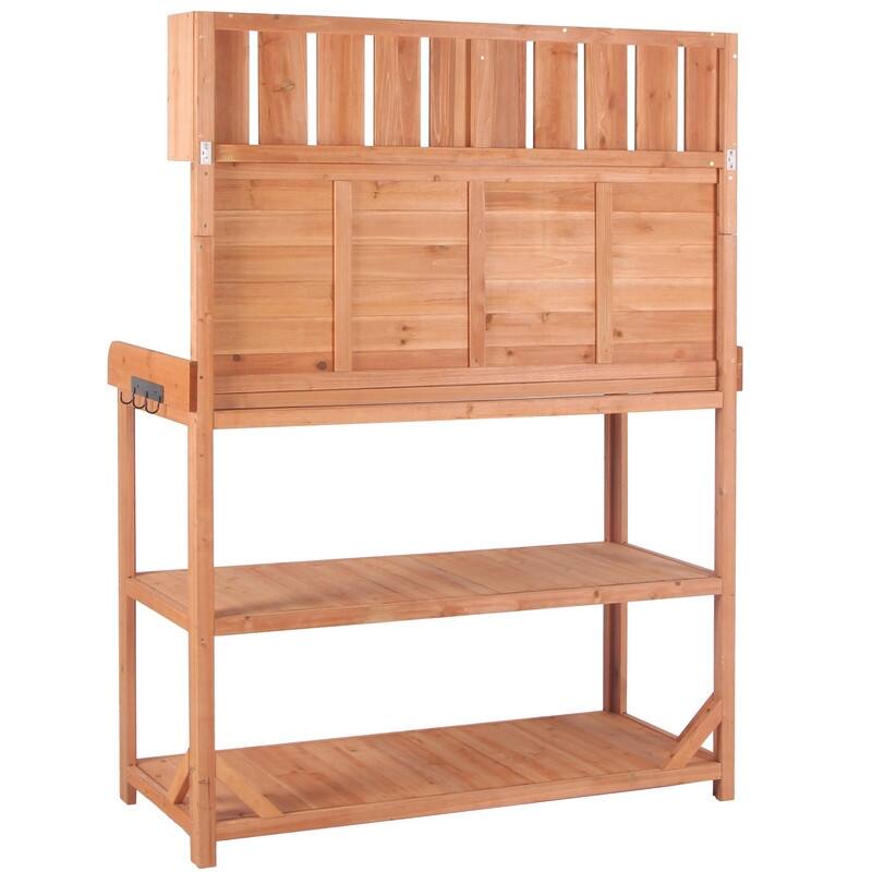 Outdoor Garden Potting Bench Table,Garden Potting Benches for Outside, Wooden Patio Workstation w/ 4 Storage Shelves & Side Hook