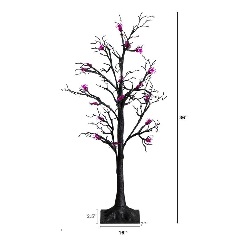 Pre-Lit Spider Artificial Halloween Twig Tree - 3' - Purple LED Lights