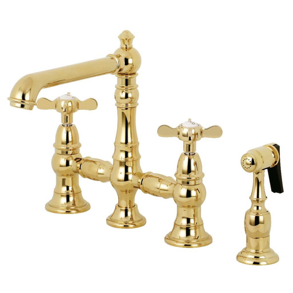 Kingston Brass Essex Two-Handle 4-Hole Deck Mount Bridge Kitchen Faucet with Brass Side Sprayer