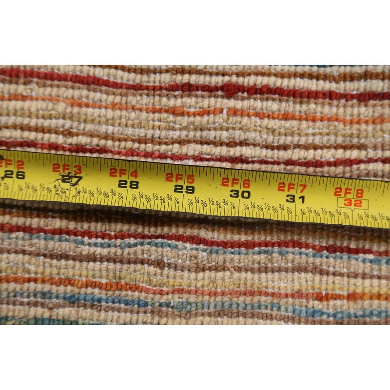 Modern Striped Gabbeh Kashkoli Wool Area Rug Hand-knotted Foyer Carpet - 3'1" x 4'10"