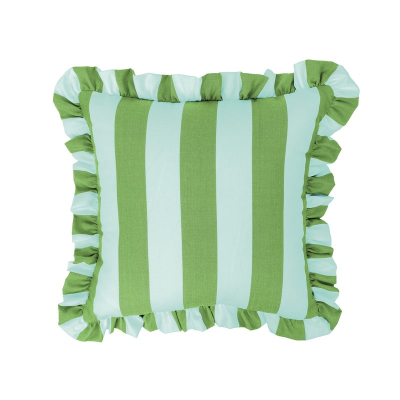 Sherry Kline Cabana Stripe Indoor/Outdoor Set of 2 18" Filled Ruffle Pillow - Green/Blue