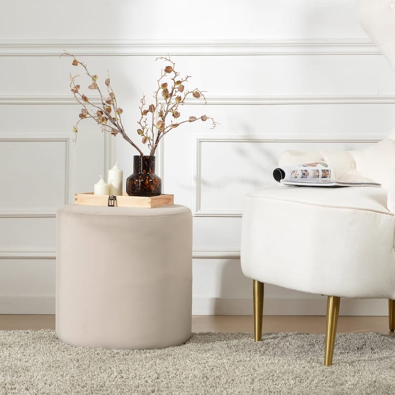 KINWELL Round Upholstered Pouf Ottoman Footrest