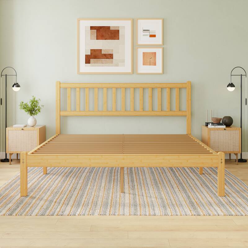 37 Inch Solid Bamboo Bed Frame with Headboard, Stylish & Sturdy Sleep Solution