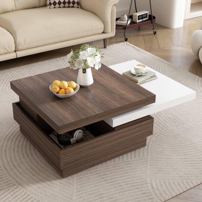 Modern Square Coffee Table With Wood Grain - White