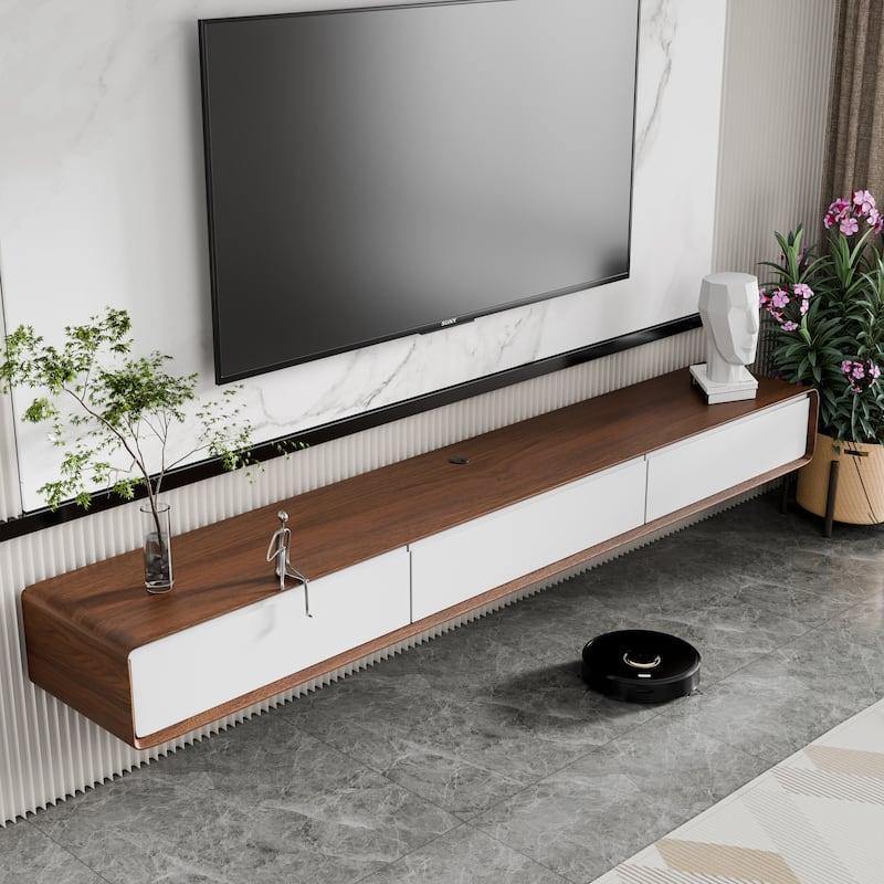 Modland 78" Modern Floating TV Stand Wall Mounted Media Control Center for Living Room - 78 - Brown/White