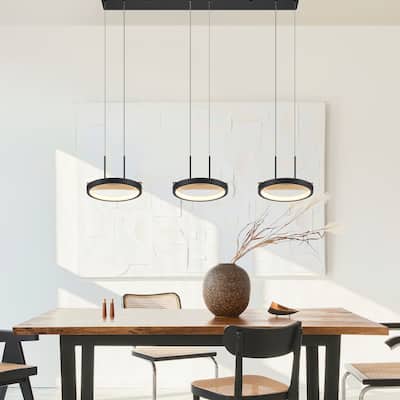 3 heads Satin Black & Wood Chandelier - N/A