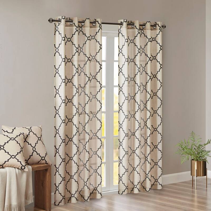 Fretwork Print Grommet Top Window Curtain Panel(Only 1 Pc Panel)