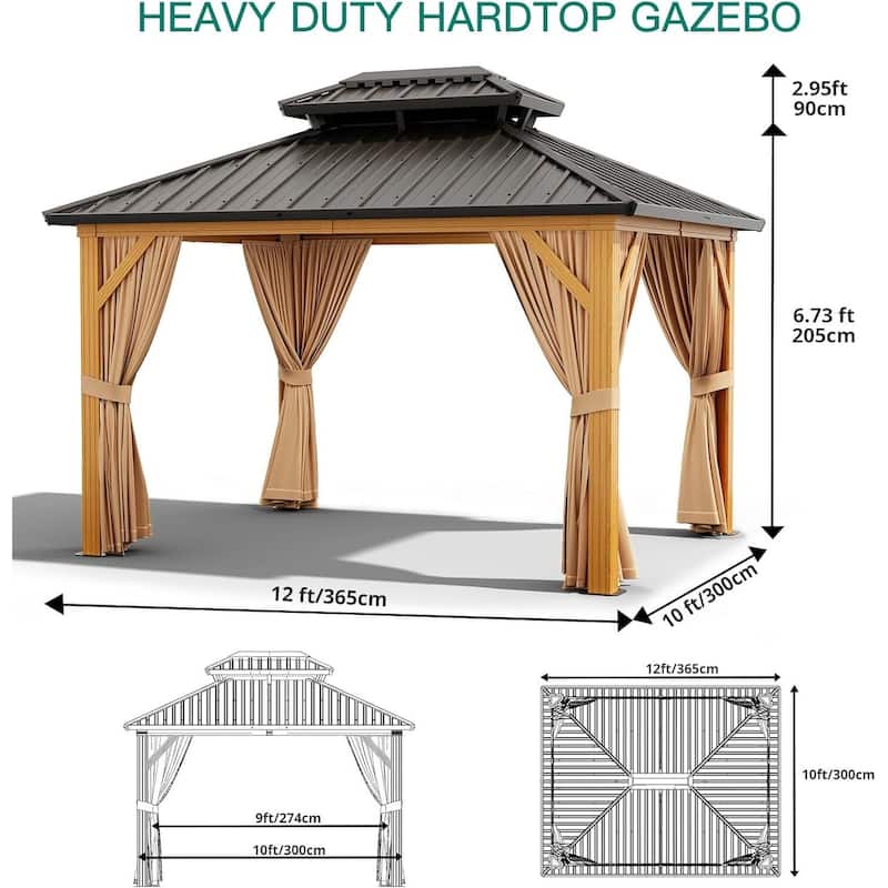 10 X 12 FT Heavy Duty Outdoor Galvanised Steel Hardtop Gazebo - 10 X 12 FT