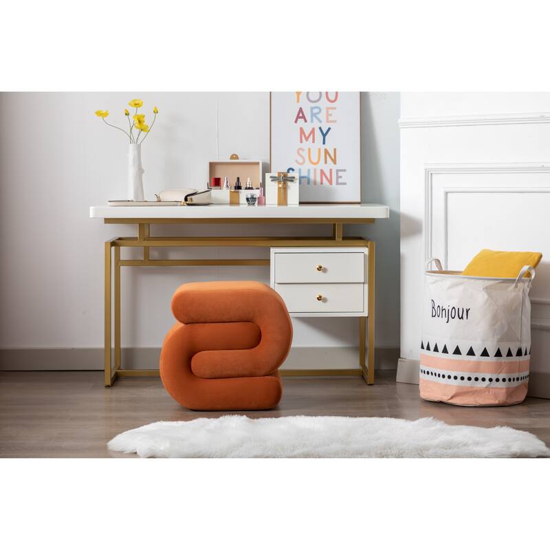S-shape Velvet Fabric Ottoman Makeup Stool Footstool