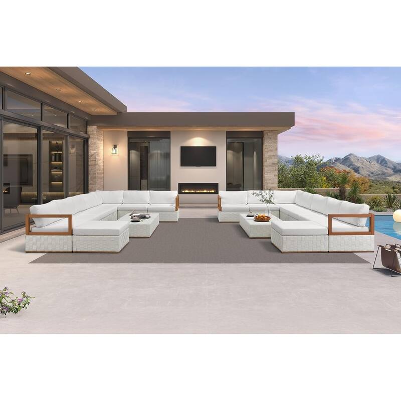 PURPLE LEAF GLFSF Outdoor sofas White Outdoor Couch for Yard Porch Deck Patio Conversation Sets - 14seats+2 Ottomans+4 Tables/U-shaped