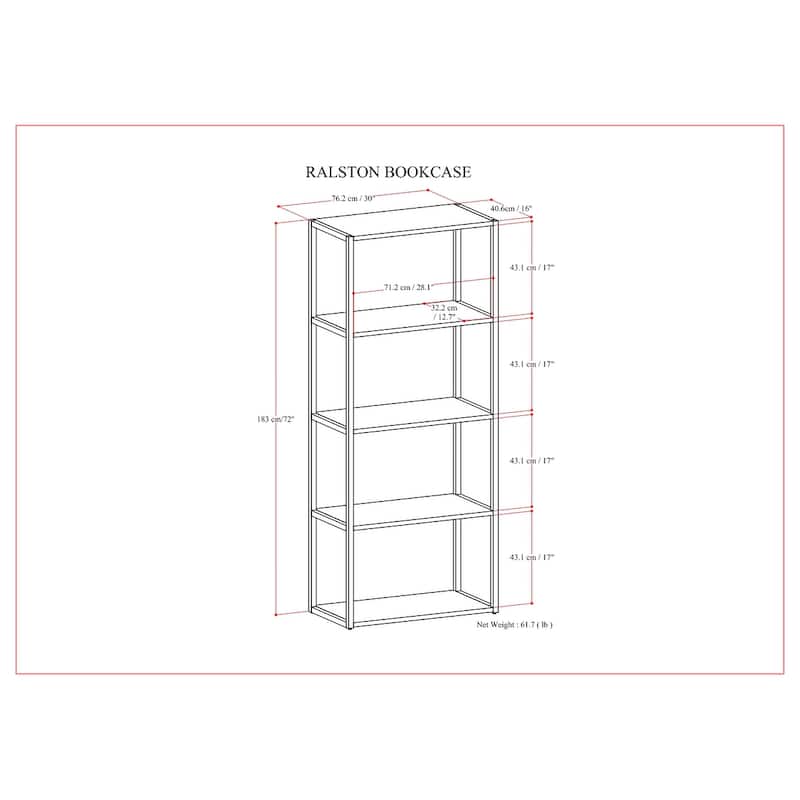 WYNDENHALL Brinkley SOLID ACACIA WOOD Modern Industrial 30 inch Wide Bookcase in Rustic Natural Aged Brown - 16"d x 30" w x 72"h