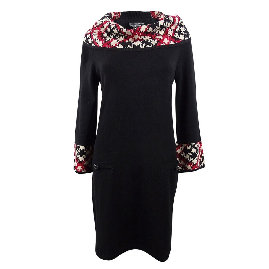 red cowl neck sweater dress