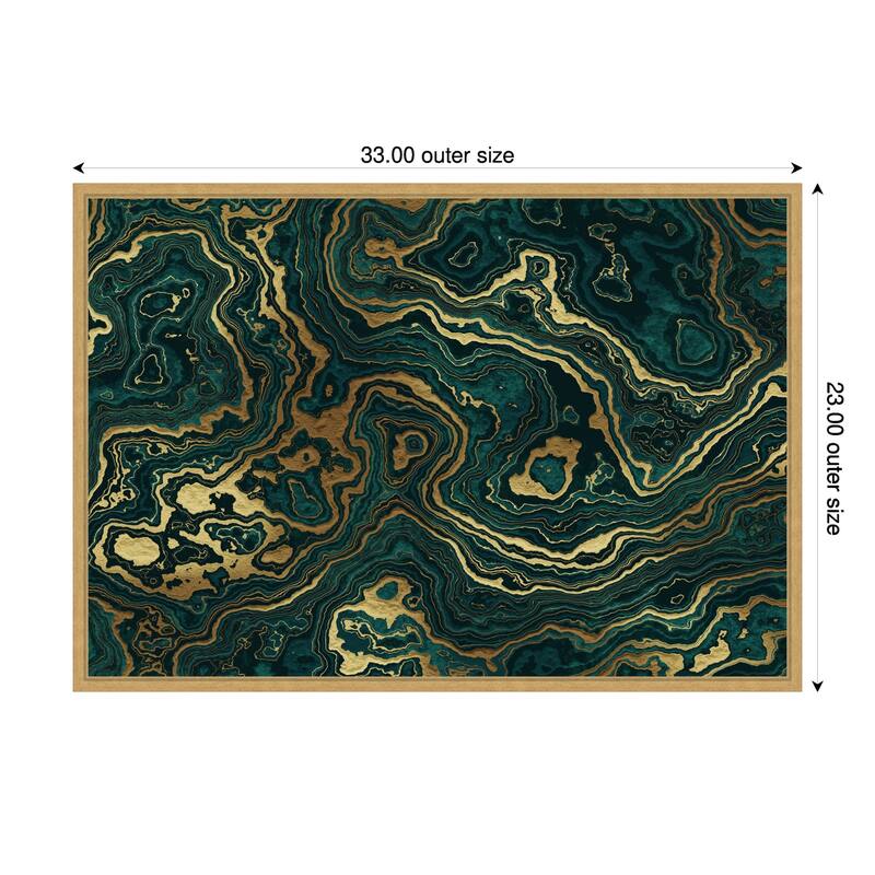 Teal and Yellow Marble Swirl II by Amini54 Framed Canvas Wall Art Print - 33 x 23 in