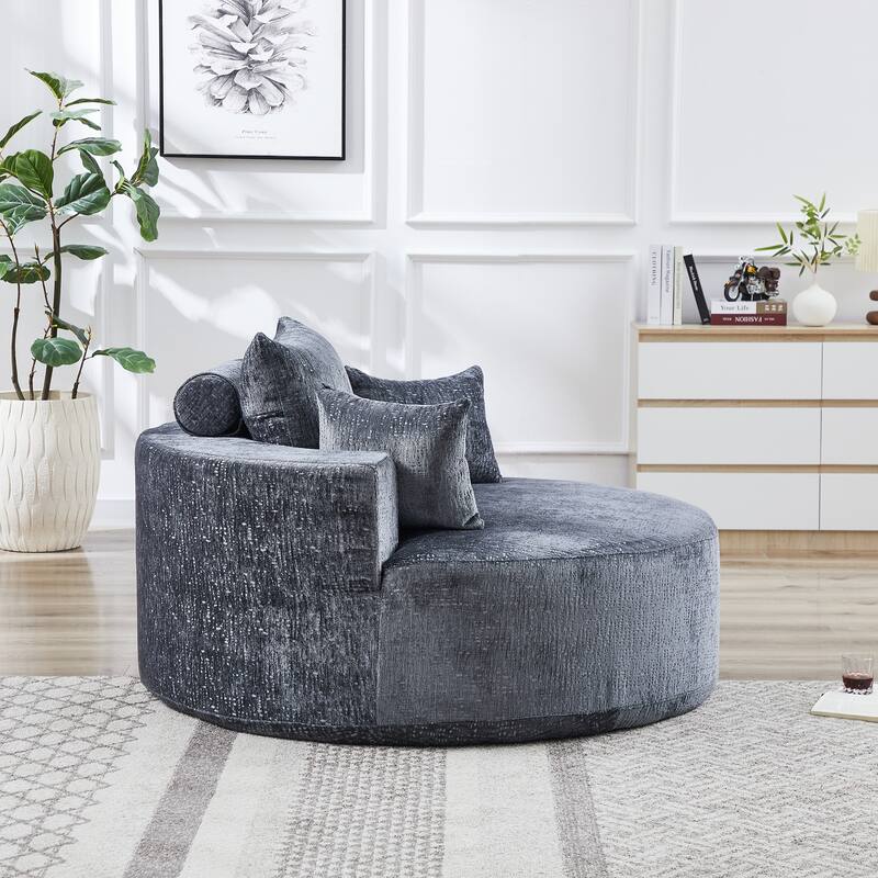 55in Wide Chenille Sponge Single Sofa Fluffy Modern Sleeper Chair