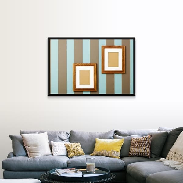 Shop Striped Wallpaper With Empty Wood Frames On Walls Black