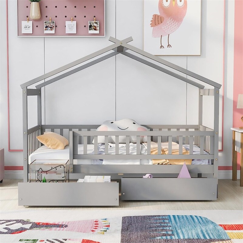 Kids twin bed with rails discount