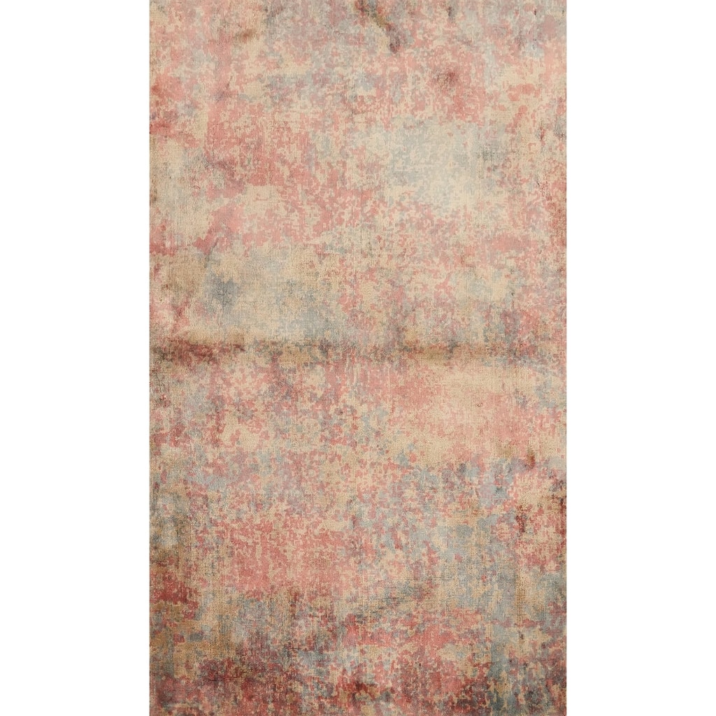 Hand Knotted Oriental Viscose Silk Carpet Modern Abstract Oranges & Rust Abstract Area Rug - 4' 10'' X 3' 0''