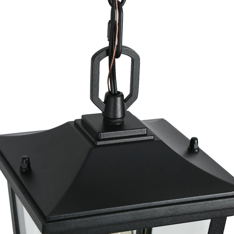 Modern Farmhouse Black 1-Light Outdoor Pendant Light Patio Lantern - L 6.7" x W 6.7" x H 12.6"