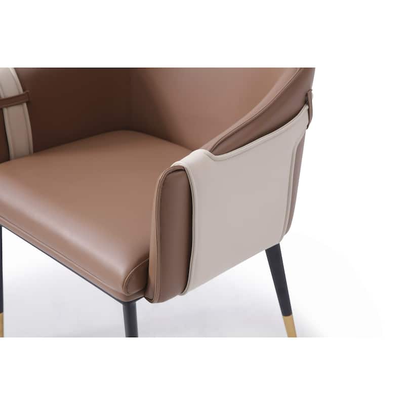 Cid Aldo 22 Inch Dining Chair, Brown Faux Leather, Black Metal, Wood