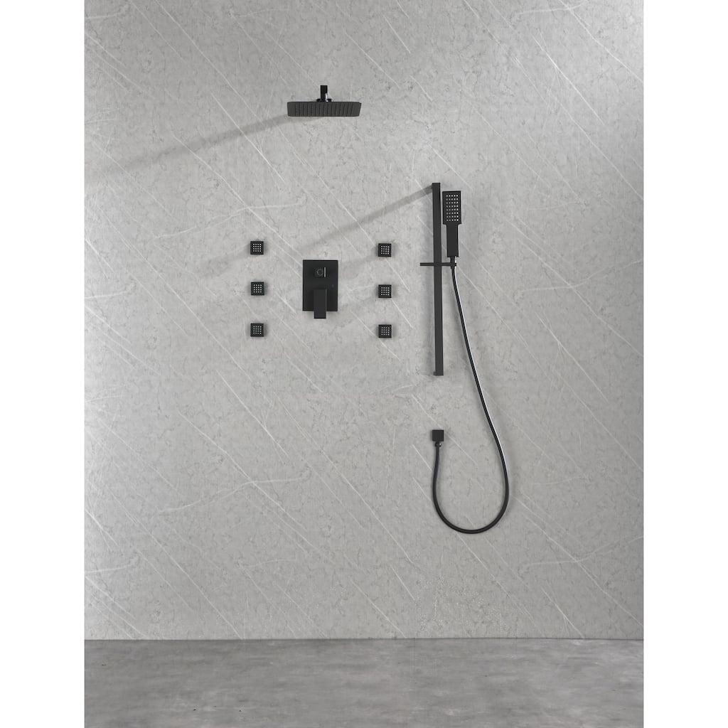Wall mounted shower system with 6 body sprays and hand shower
