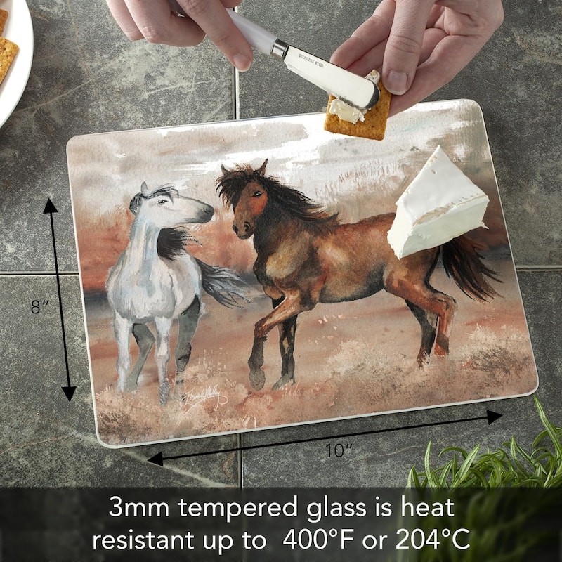 Southwest Horses 3mm Heat Tolerant Tempered Glass Cutting Board 10” x 8” Made in the USA Dishwasher Safe