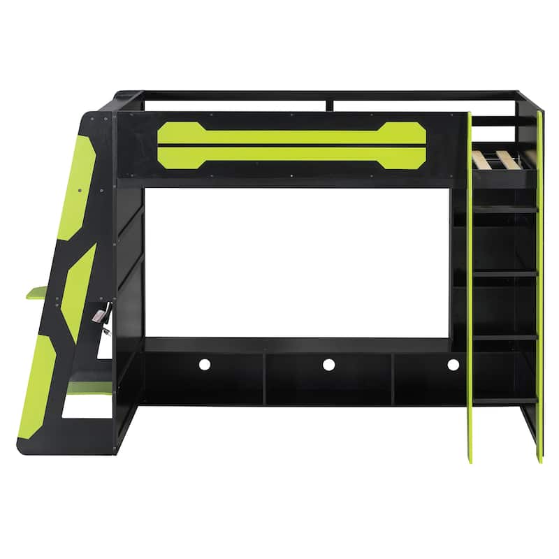Full Size Gaming Loft Bed Esports-Inspired Bed with Desk Shelves and Charging Station for Gaming Bedroom Setup, Esports Hotels