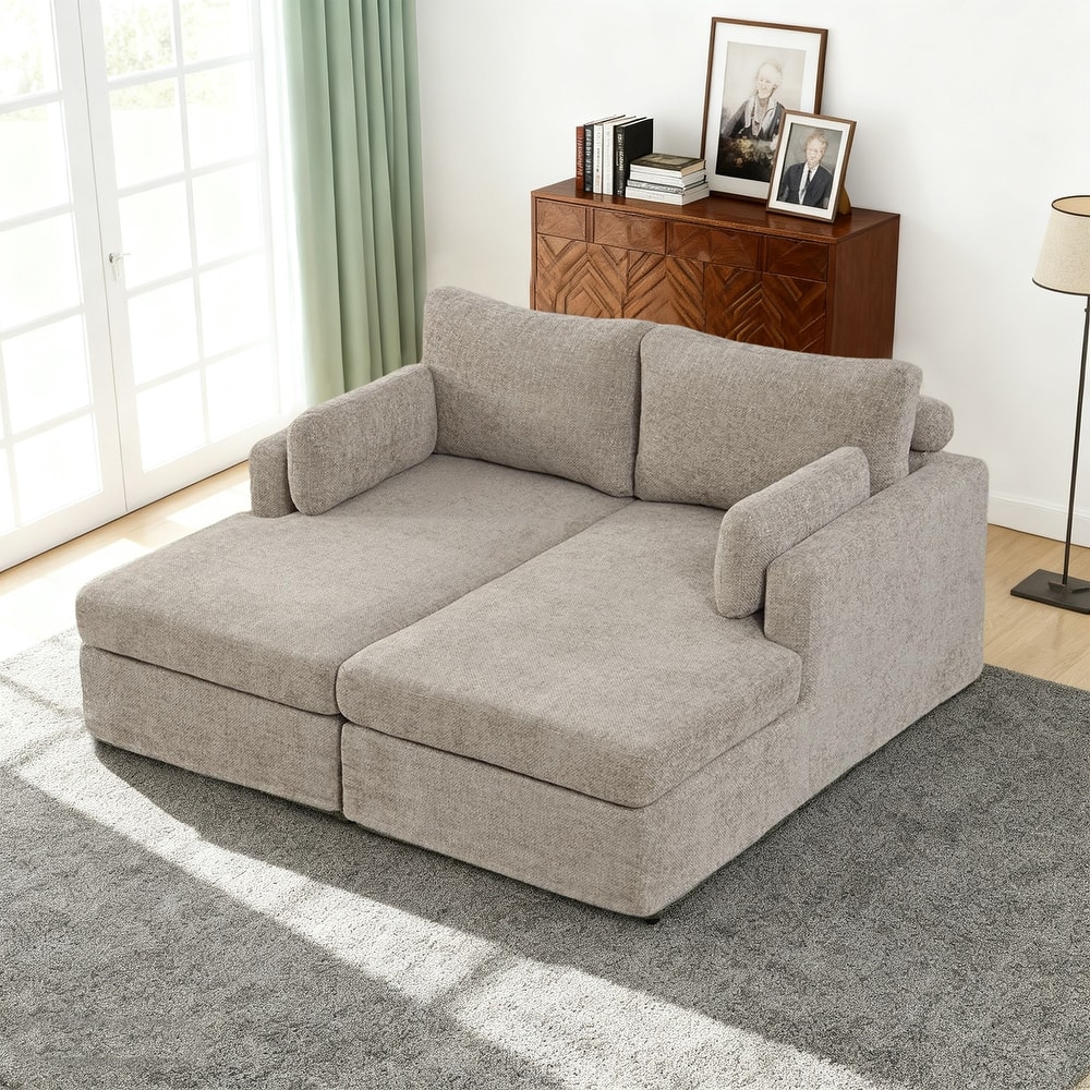63.4"W Chenille Combination Sofa,Sofa Bed with Cushions & Metal Legs