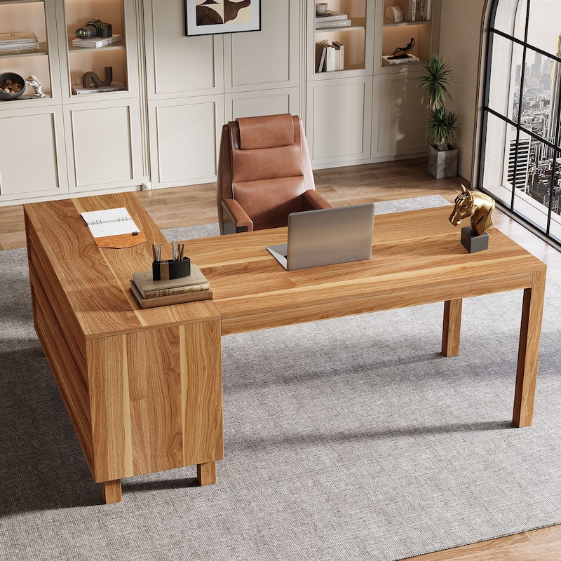 L Shaped Desk with Storage Cabinet, 59'' Corner Computer Desk Office Desk